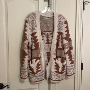 Altar’d State Aztec Teddy Cardigan Orange and Cream